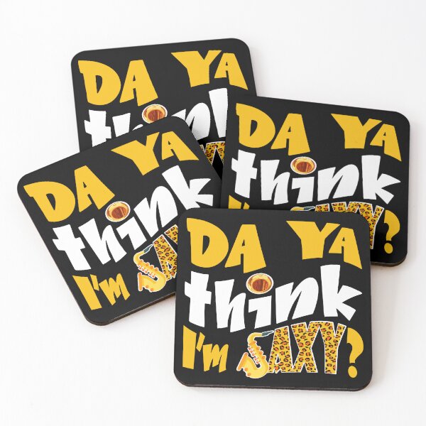 Item preview, DA YA THINK I'M SAXY ? - MUSIC PUN - FUNNY ALLITERATION JOKE white & yellow designed and sold by KoolDsignsMUSIC.