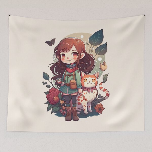 Item preview, Cute Girl & Cat Kawaii Anime Floral Cat Lover designed and sold by SecretDicer.