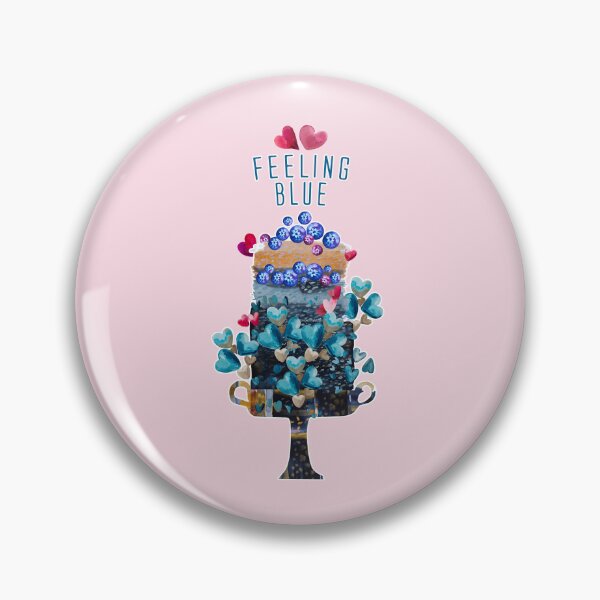 Item preview, Feeling blue, blue tarte with blue and pink hearts on pink background, watercolor designed and sold by IngaDesign.