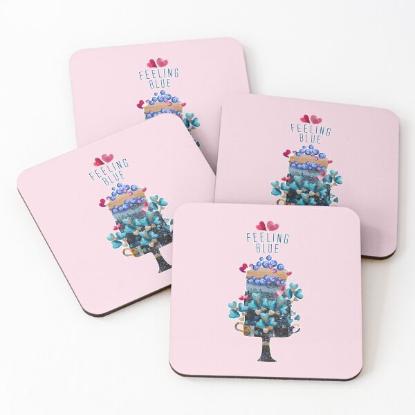 Item preview, Feeling blue, blue tarte with blue and pink hearts on pink background, watercolor designed and sold by IngaDesign.