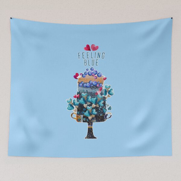 Item preview, Feeling blue, blue cake with blue and pink hearts on blue background, watercolor designed and sold by IngaDesign.