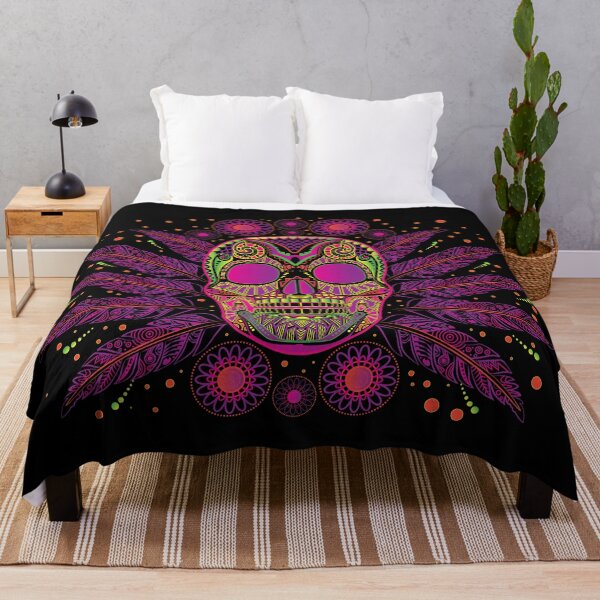 Item preview, mexican sugar skull with feather, bright neon colors designed and sold by IrynaPas.