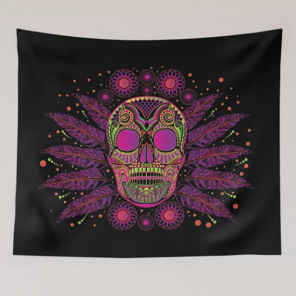 Item preview, mexican sugar skull with feather, bright neon colors designed and sold by IrynaPas.