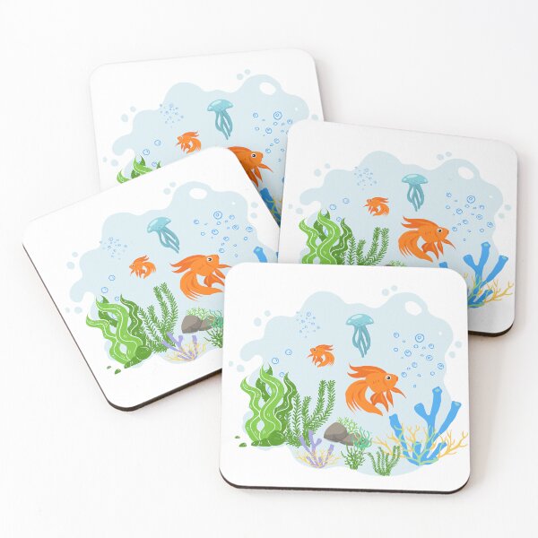 Item preview, Goldfish coral reef jellyfish sticker designed and sold by JadeNeststudio.