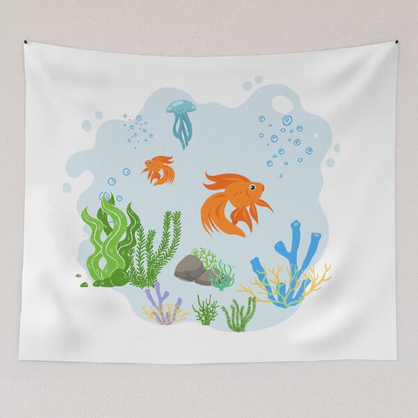 Item preview, Goldfish coral reef jellyfish sticker designed and sold by JadeNeststudio.