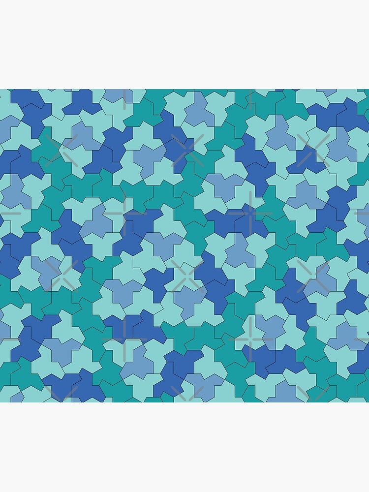 Thumbnail 6 of 6, Throw Blanket, Aperiodic Monotile Einstein Tiles, Einstein Shapes in Blue and Green designed and sold by PolyglotCr.