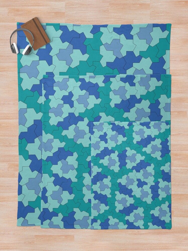 Thumbnail 5 of 6, Throw Blanket, Aperiodic Monotile Einstein Tiles, Einstein Shapes in Blue and Green designed and sold by PolyglotCr.