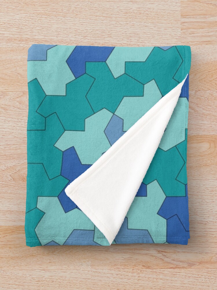 Thumbnail 3 of 6, Throw Blanket, Aperiodic Monotile Einstein Tiles, Einstein Shapes in Blue and Green designed and sold by PolyglotCr.