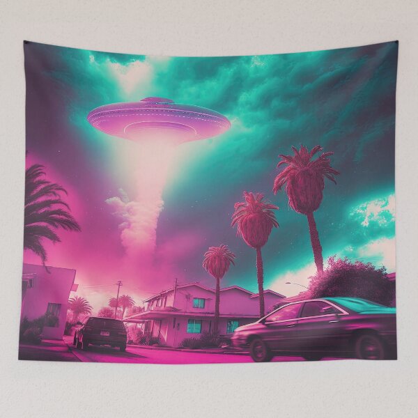 Item preview, Nostalgic Alien Invasion: A Vaporwave Artwork of Extraterrestrial Encounter designed and sold by Mullet Monkey.