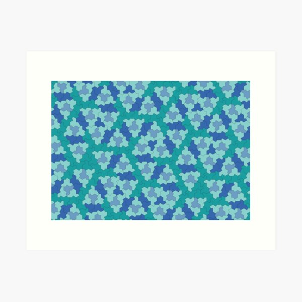 Aperiodic Monotile Einstein Tiles, Einstein Shapes in Blue and Green Art Print
