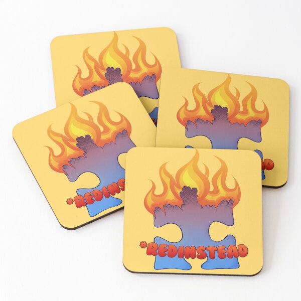 Item preview, Red Instead Autism Awareness Burning Puzzle Piece designed and sold by PictionaryModus.