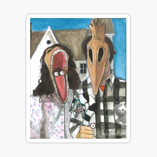 American Gothic ft. Beetlejuice Glossy Sticker