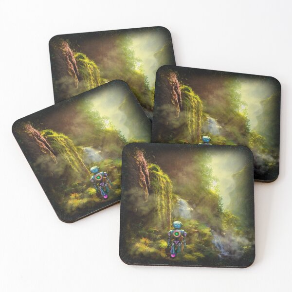 Item preview, Cute Robot walking at a Cliff with Waterfall designed and sold by Pixelbloomz.