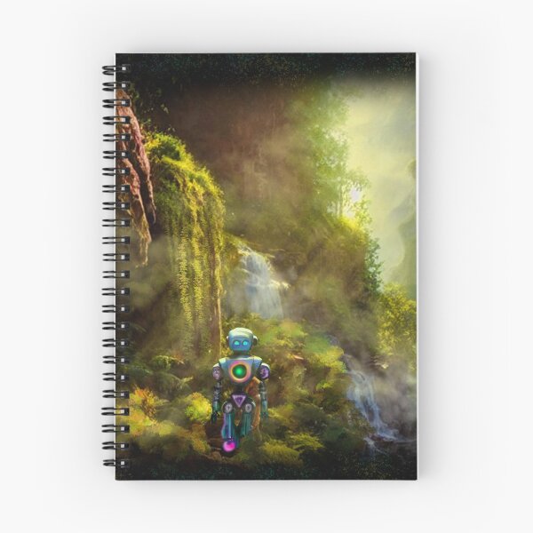 Item preview, Lindo robot caminando en un acantilado con cascada designed and sold by Pixelbloomz.