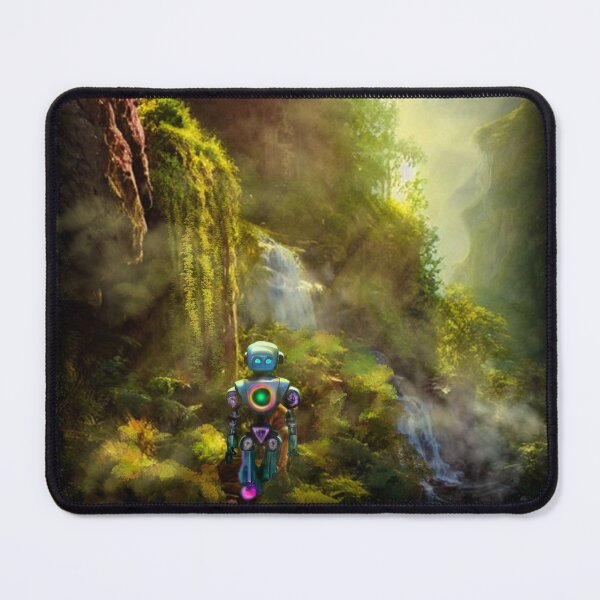 Item preview, Cute Robot walking at a Cliff with Waterfall designed and sold by Pixelbloomz.