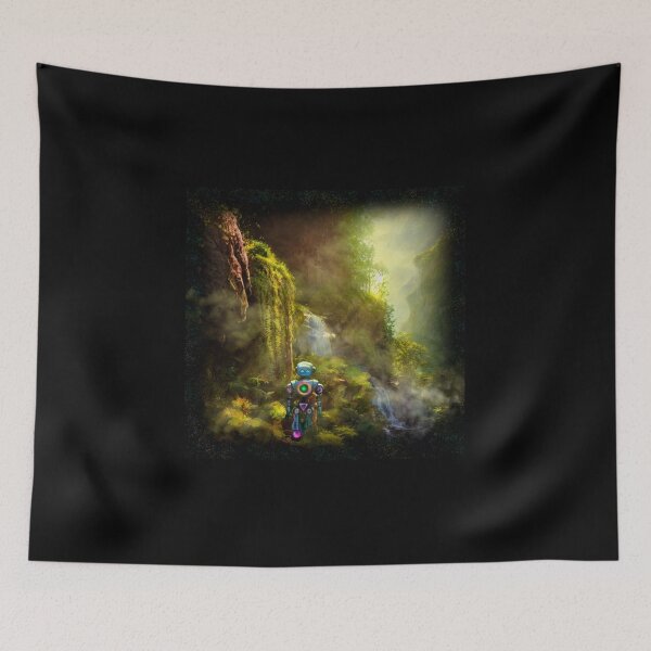 Item preview, Cute Robot walking at a Cliff with Waterfall designed and sold by Pixelbloomz.