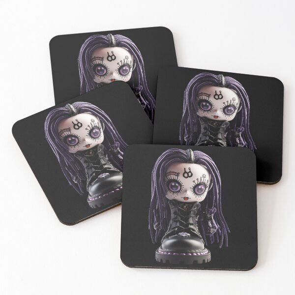 Item preview, Cyber Goth Purple Hair Chibi Doll - Black Heart Series  designed and sold by TVBArchive.