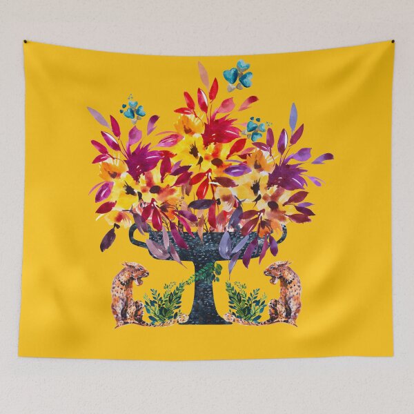 Item preview, Guard me, two leopards guarding flower vase, watercolor designed and sold by IngaDesign.