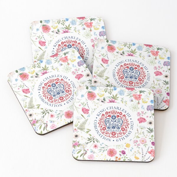 Item preview, King Charles III The Coronation Emblem 2023 Red-Blue Floral Pattern designed and sold by ArtCounts.