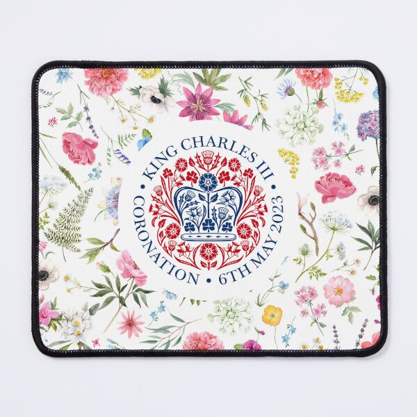 Item preview, King Charles III The Coronation Emblem 2023 Red-Blue Floral Pattern designed and sold by ArtCounts.