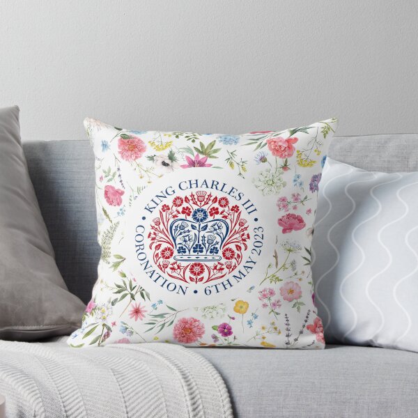 Item preview, King Charles III The Coronation Emblem 2023 Red-Blue Floral Pattern designed and sold by ArtCounts.