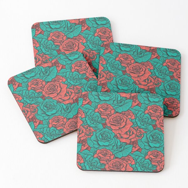 Item preview, Pattern Crimson Cyan Roses Blooming Cartoon Style designed and sold by Arncil.