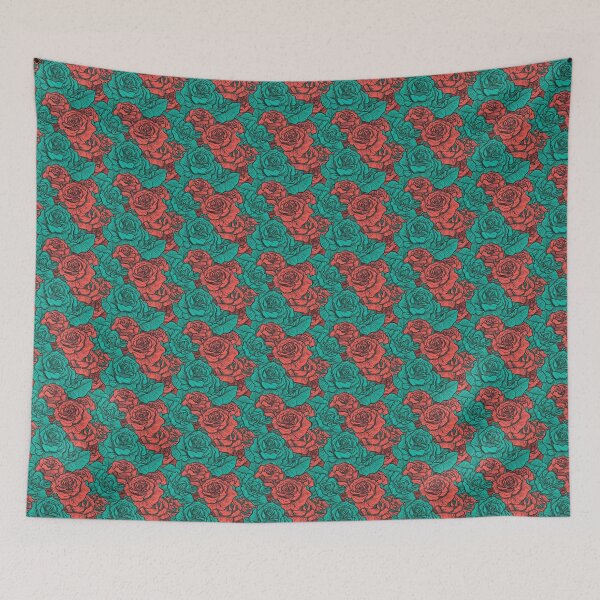 Item preview, Pattern Crimson Cyan Roses Blooming Cartoon Style designed and sold by Arncil.