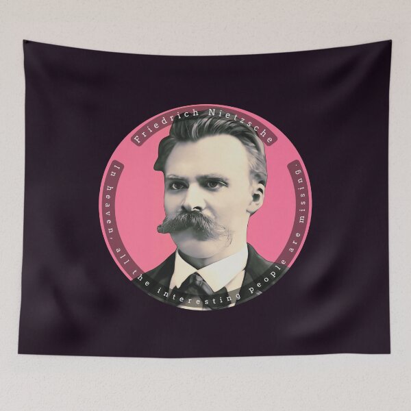 Item preview, Friedrich Nietzsche portait and quote: In heaven, all the interesting people are missing. designed and sold by artbleed.