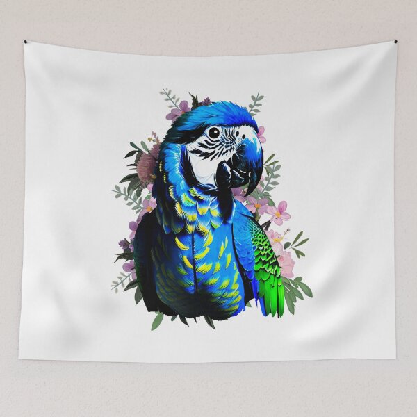 Item preview, Blue Macaw Parrot Flowers Art designed and sold by Ascooepics.