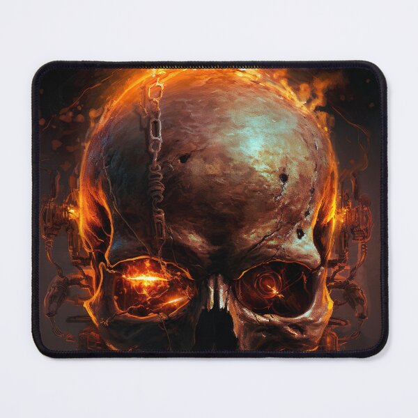 Item preview,  Cyborg skull engulfed in flames  - Cyberpunk Gothic Artwork designed and sold by SevoArt.