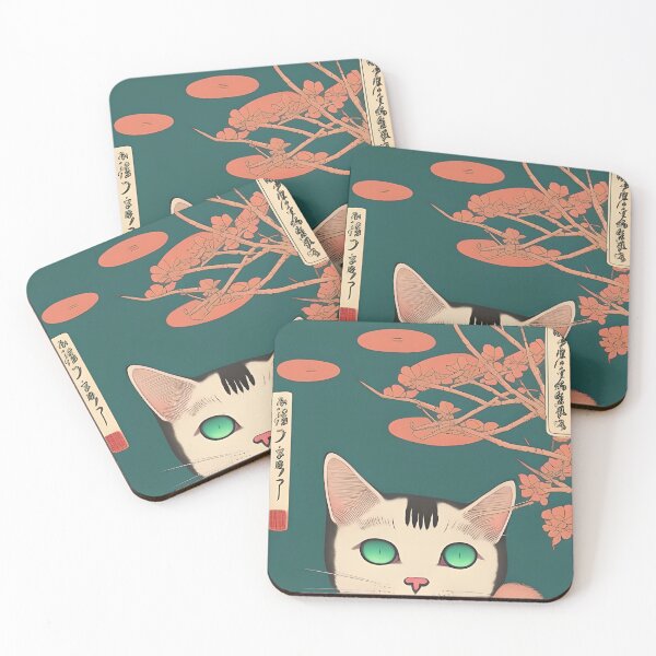 Item preview, Japanese geisha cat. Kawaii ukiyo e woodblock cat. Quirky oriental cat illustration designed and sold by KumoMachina.