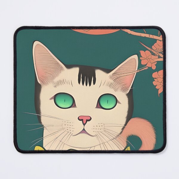 Item preview, Japanese geisha cat. Kawaii ukiyo e woodblock cat. Quirky oriental cat illustration designed and sold by KumoMachina.