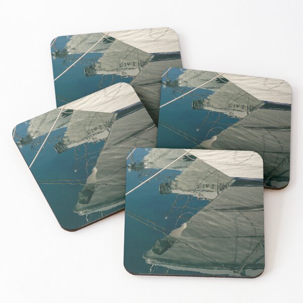 Item preview, Details of white boats and their reflection in the blue seawater designed and sold by Adriana Mueller.