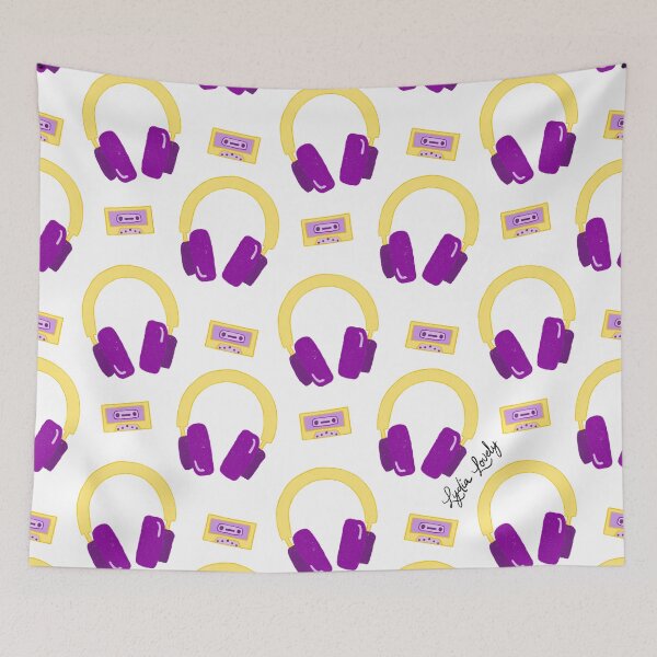 Artikelvorschau, Disco collection Headphones purple and yellow- white background entworfen und verkauft von Studio Lydia Lovely.