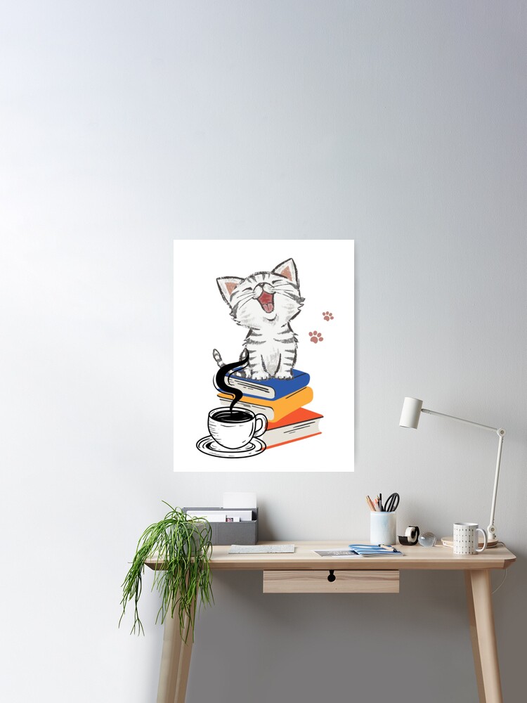 Coffee Books And Cat, Books, Book Lover, Book And Coffee, Reading Time,  Librarian, Books Poster for Sale by spark plus