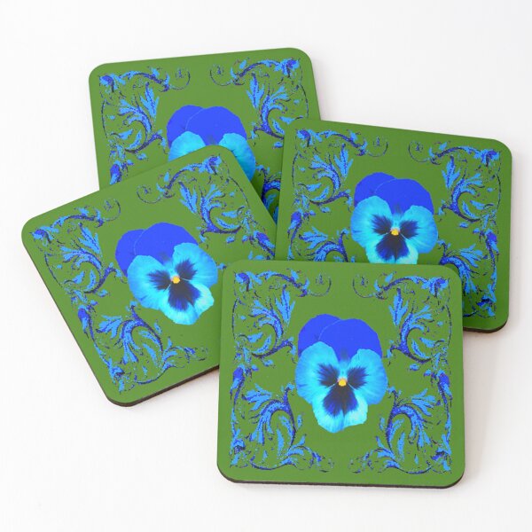 Item preview, BLUE PANSY GREEN-BLUE PATTERN ART designed and sold by sharlesart.