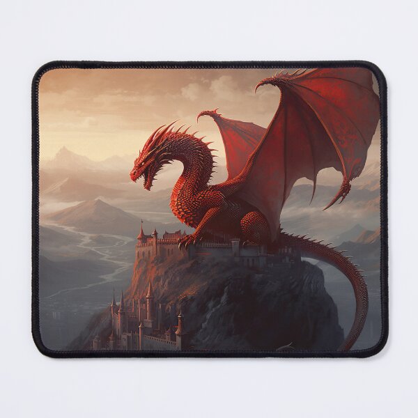 Item preview, Red Dragon Fantasy Painting - Magnificent Red Dragon Takes Over a Mountain Citadel in this Epic High Fantasy Digital Painting - very high resolution designed and sold by CloudofKnowing.
