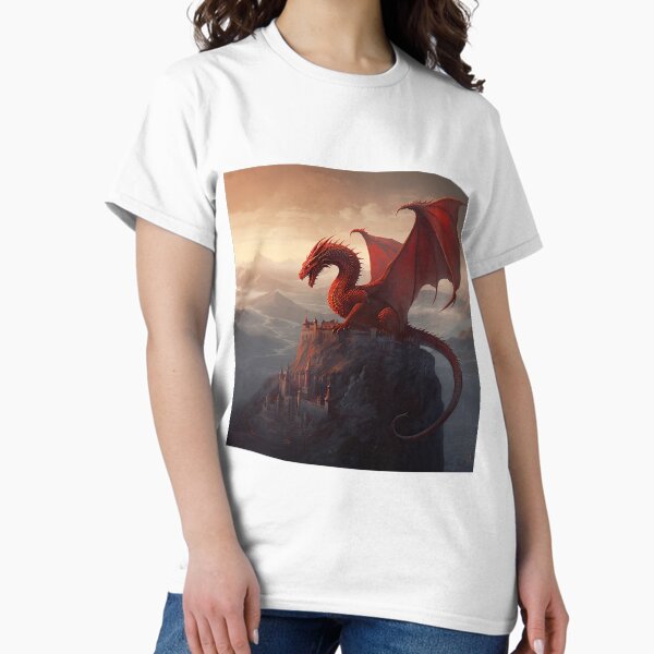 Item preview, Red Dragon Fantasy Painting - Magnificent Red Dragon Takes Over a Mountain Citadel in this Epic High Fantasy Digital Painting - very high resolution designed and sold by CloudofKnowing.