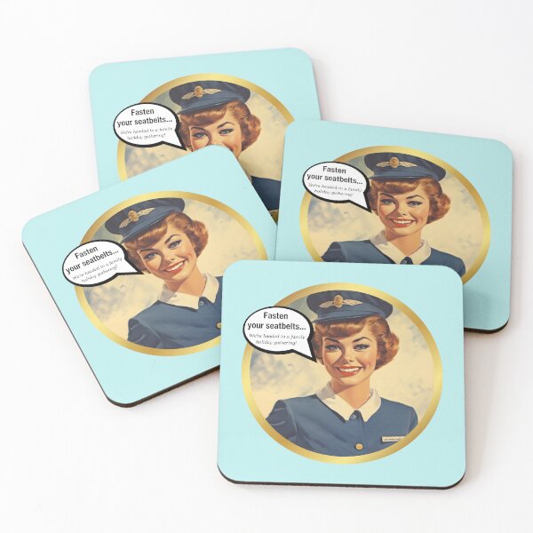 Item preview, Fasten your seatbelts! "We're headed to a family holiday gathering!" Vintage aviation airline stewardess designed and sold by Step, Repeat.