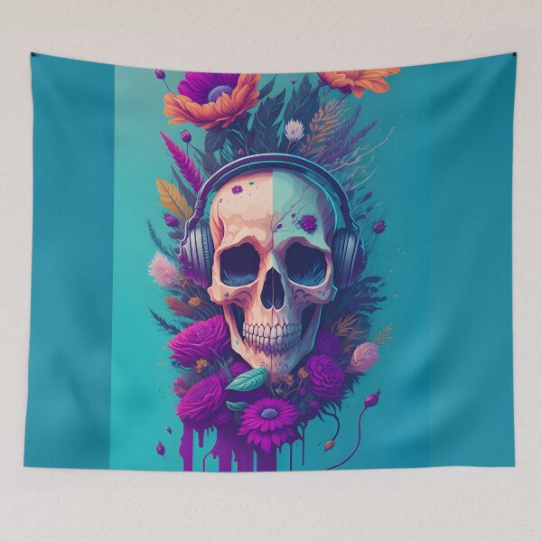 Item preview, Floral Skull With Headphones designed and sold by MudbloodStore.