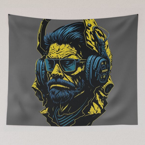 Item preview,  Bearded Man Diving Deep into his Headphones designed and sold by Design Universe.
