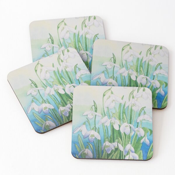 Item preview, Snowdrops watercolour painting with a blue background.  designed and sold by esvb.