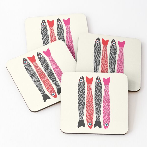 Item preview, ANCHOVIES Bright Graphic Fun Groovy Fish in Black Red Pink - UnBlink Studio by Jackie Tahara designed and sold by Jackie Tahara of UnBlink Studio.