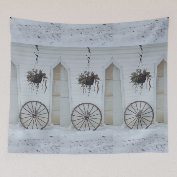 Item preview, Country Living: Wagon Wheel with Flower Planter Above in Winter! designed and sold by TaraTs.
