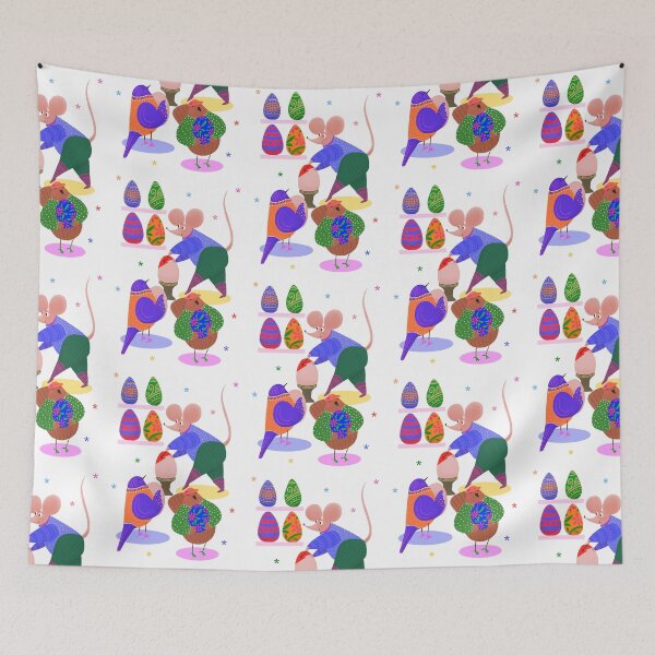 Item preview, Cute mouse decorating easter eggs for his cute birds friends, version 2 designed and sold by IULIART.