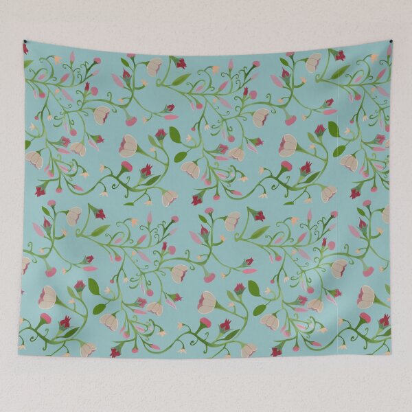 Aperçu de l'œuvre Flower and vines pattern in teal créée et vendue par paulabidiman.
