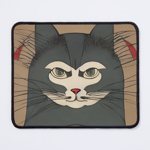 Item preview, Japanese samurai stern cat. Kawaii grumpy ukiyo e woodblock cat. Quirky oriental cat illustration designed and sold by KumoMachina.