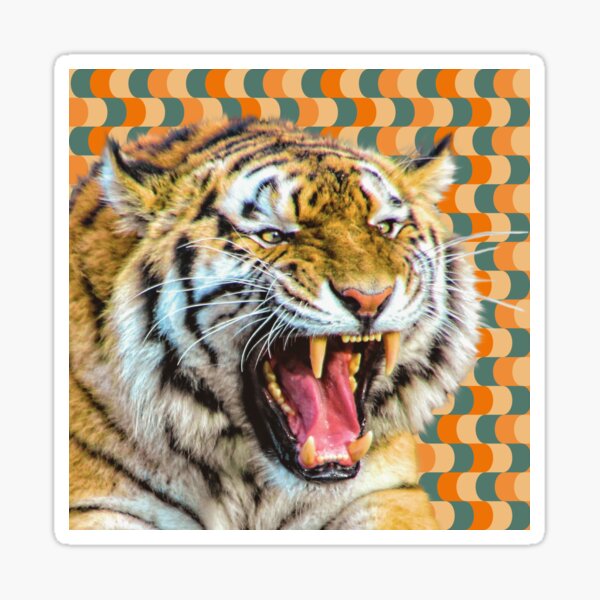 Vista previa del artículo con la obra «Tigre rugiente con fondo retro», diseñado y vendido por TheGuidedPixie.