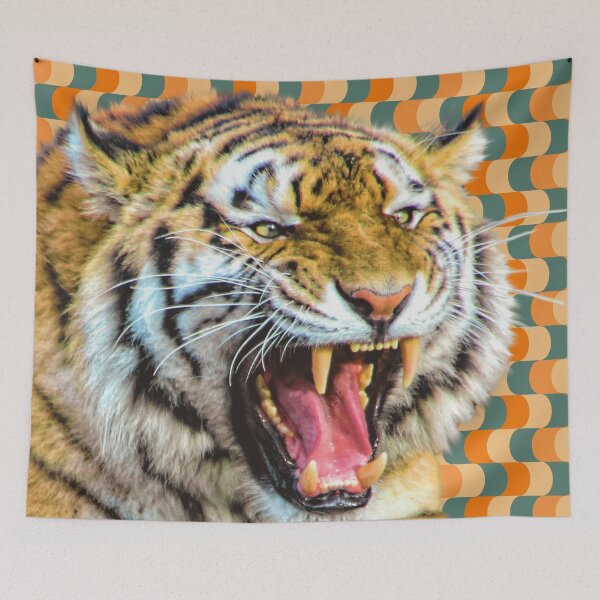 Item preview, Roaring tiger with retro background  designed and sold by TheGuidedPixie.