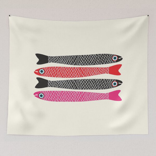 Item preview, ANCHOVIES Bright Graphic Fun Groovy Fish in Black Red Pink - UnBlink Studio by Jackie Tahara designed and sold by Jackie Tahara of UnBlink Studio.